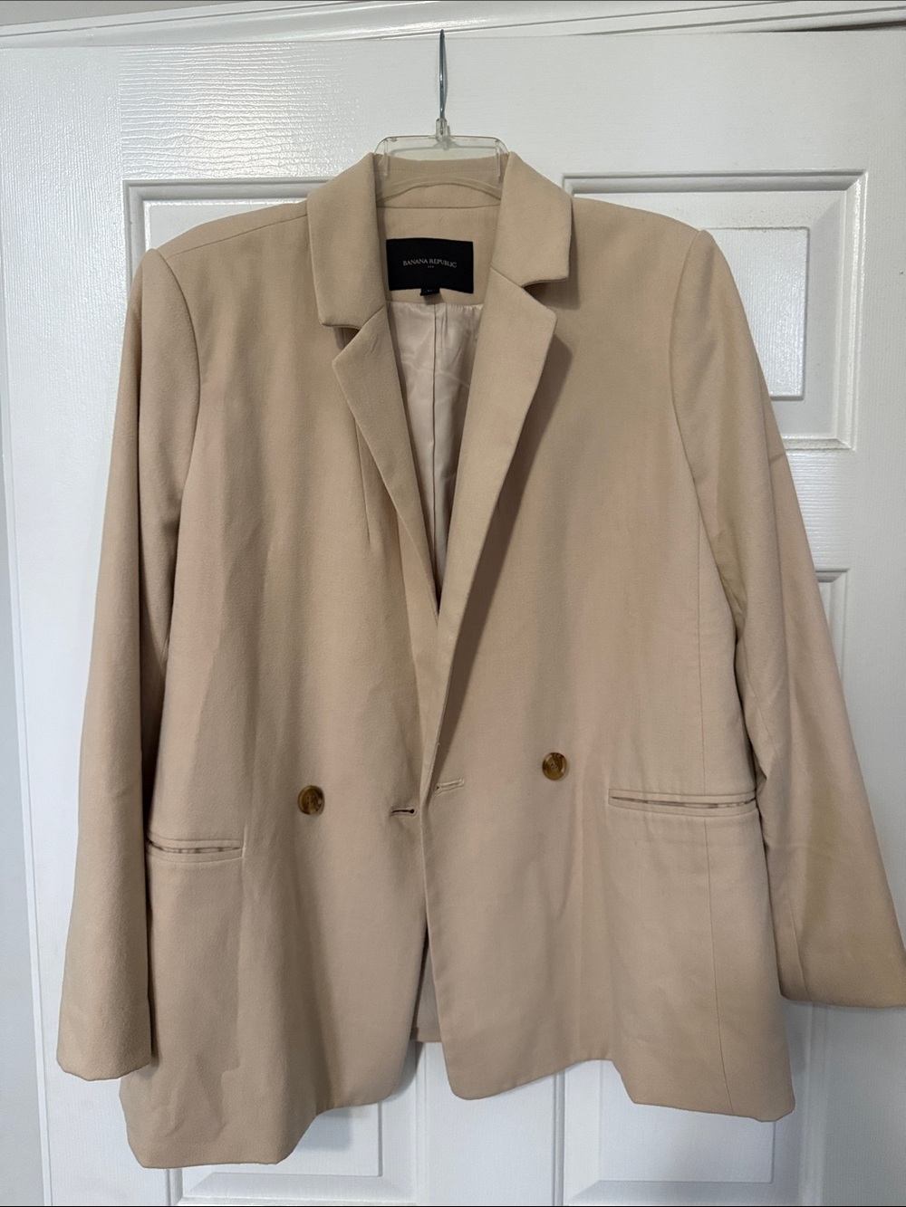 Banana Republic Women's Tan Double-Breasted Blazer with Gold-Tone Buttons